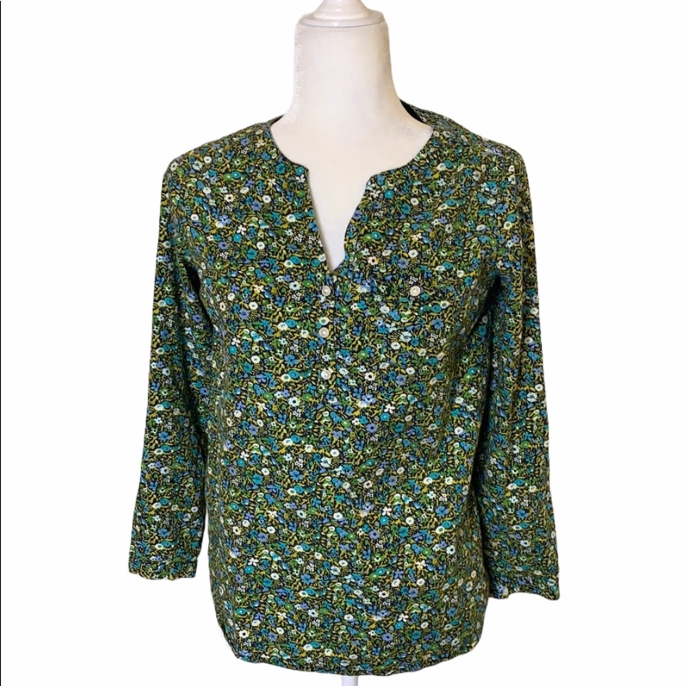 J JILL Green & Blue Floral Tunic Blouse sz XS